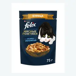 پوچ گربه فلیکس با طعم گوشت مرغ در سس Felix Meat Slices Chicken in Sauce وزن 80 گرم