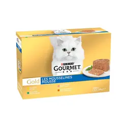 کنسرو غذای پته گربه گورمت در چهار طعم Gourmet Gold Pate بسته 12 عددی