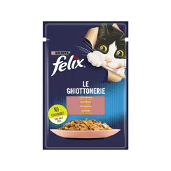 پوچ گربه فلیکس با طعم ماهی سالمون در ژله Felix Appetizing pieces Salmon in Jelly وزن 85 گرم