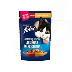 پوچ گربه فلیکس با طعم گوشت و مرغ Felix Chicken & Beef وزن 85 گرم