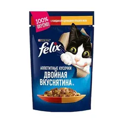 پوچ گربه فلیکس با طعم گوشت و مرغ Felix Chicken & Beef وزن 85 گرم