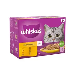 بسته پوچ گربه ویسکاس با طعم گوشت پرندگان Whiskas Pouch Poultry Selection مجموعه 12 عددی
