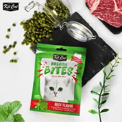 تشویقی دنتال گربه کیت کت با طعم گوشت گاو KitCat Breath Bites Beef وزن 60 گرم