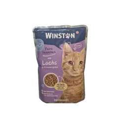 پوچ گربه وینستون با طعم ماهی سالمون در ژله گیاهی Winston Salmon In Herbs Jelly وزن 100 گرم