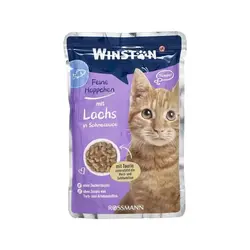 پوچ گربه وینستون با طعم ماهی سالمون در سس خامه Winston Salmon In Cream Sauce وزن 100 گرم