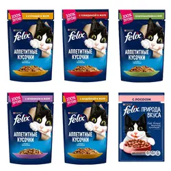 بسته پوچ گربه فلیکس Felix Pouch Pack مجموعه 6 عددی