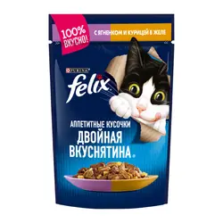 پوچ گربه فلیکس با طعم مرغ و بره Felix Chicken & Lamb وزن 85 گرم