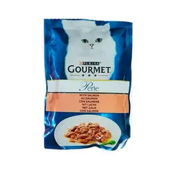 پوچ گربه گورمت با طعم ماهی سالمون Gourmet Perle Salmon In sauce وزن 85 گرم