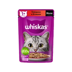پوچ گربه ویسکاس با طعم گوشت گاو و بره Whiskas Beef & Lamb In Jelly وزن 75 گرم