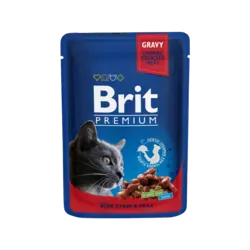 پوچ گربه بریت با طعم گوشت گاو و نخود فرنگی مدل Brit Beef Stew & Peas وزن 100 گرم