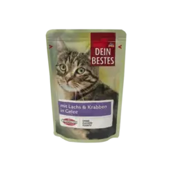 پوچ گربه دین بستس با طعم سالمون و خرچنگ Dein Bestes Salmon & Crab وزن 100 گرم