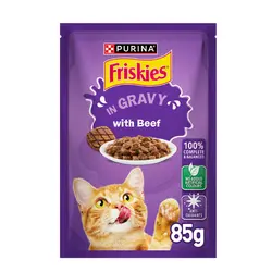 پوچ گربه فریسکیز با طعم گوشت گاو در سس مدل Friskies Beef in Gravy وزن 85 گرم