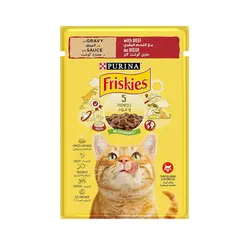 پوچ گربه فریسکیز با طعم گوشت گاو در سس مدل Friskies Beef in Gravy وزن 85 گرم