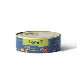 کنسرو غذای گربه تاپت با طعم گوشت ماهی تن و کدو حلوایی Topet Natural With Tuna & Pumpkin وزن 80 گرم