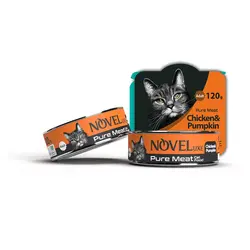 کنسرو گوشت تازه گربه نوول با طعم مرغ و کدوحلوایی Novel Pure Meat With Chicken & Pumpkin وزن 120 گرم