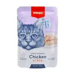 پوچ گربه سوپر پریمیوم ونپی با طعم مرغ و خرچنگ Wanpy Super Premium Chicken & Crab وزن 85 گرم