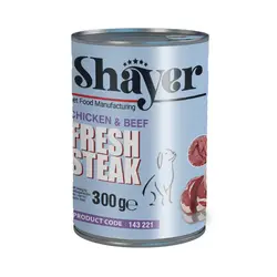 کنسرو غذای سگ استیک شایر با طعم گوشت و مرغ Shayer Fresh Steak Beef & Chicken وزن 300 گرم