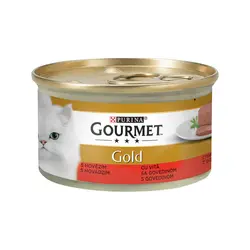 کنسرو غذای گربه گورمت با طعم گوشت گاو Gourmet Gold Mousse with Beef وزن 85 گرم