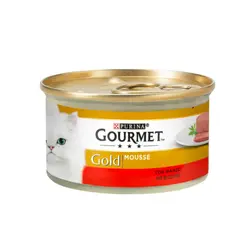 کنسرو غذای گربه گورمت با طعم گوشت گاو Gourmet Gold Mousse with Beef وزن 85 گرم