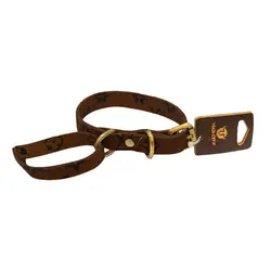 ست قلاده گردنی تسمه ای سگک دار بدون لید و دستبند سگ مدکاو طرح لوئی ویتون Mad Cow Dog Collar with Buckle سایز M