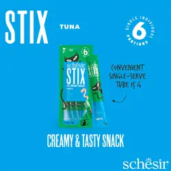 بستنی گربه شسیر با طعم ماهی تن Schesir Stix Tuna Flavour Cream Snacks بسته 6 عددی