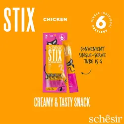 بستنی گربه شسیر با طعم مرغ Schesir Stix Chicken Flavour Cream Snacks بسته 6 عددی