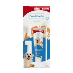 ست مسواک و خمیردندان سگ بایولاین با طعم مرغ Bioline Dental Oral Care Kit With Chicken Flavor وزن 100 گرم
