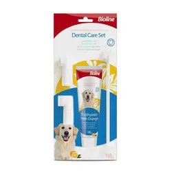 ست مسواک و خمیردندان سگ بایولاین با طعم پرتقال Bioline Dental Oral Care Kit With Orange Flavor وزن 100 گرم