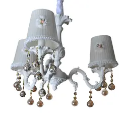 لوستر فلزی پارمیدا 3 شاخه با آویز کریستال و رولامپی گلایل