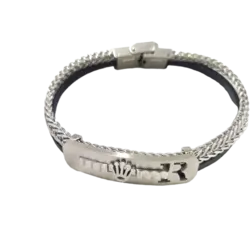 خرید دستبند اسپرت - چرم و استیل سفید | بی نظیر ✅