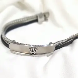 خرید دستبند استیل و چرم مردانه رولکس | کادویی ✅