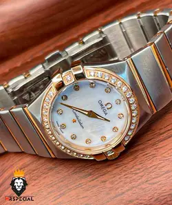 ساعت مچی زنانه امگا کانسلیشن صفحه صدف رزگلد قاب نگین OMEGA CONSTELLATION 4215 - فروشگاه ساعت مستر اسپشیال