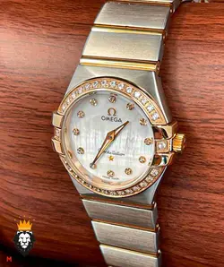 ساعت مچی زنانه امگا کانسلیشن صفحه صدف رزگلد قاب نگین OMEGA CONSTELLATION 4215 - فروشگاه ساعت مستر اسپشیال