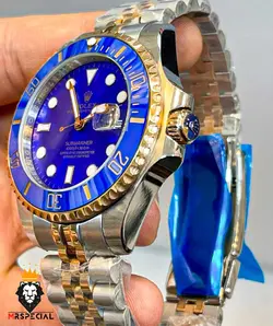 ساعت مچی مردانه رولکس ساب مارینر صفحه ابی استیل دو رنگ رزگلد 01027 Rolex Sub mariner - فروشگاه ساعت مستر اسپشیال
