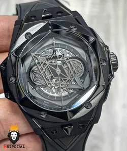 ساعت مچی مردانه هابلوت کهکشانی مشکی پشت شیشه ای HUBLOT Sang Bleu 0933 - فروشگاه ساعت مستر اسپشیال