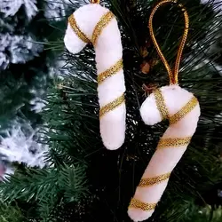 اویز عصا بابانوئل سفید طلایی سه سایز