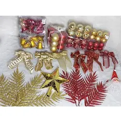 پک تزیینات قرمز طلایی مناسب درخت های بزرگ کد 48