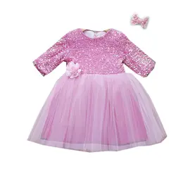 پیراهن دخترانه مجلسی پولکی (صورتی)