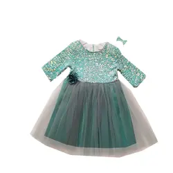 پیراهن دخترانه مجلسی پولکی (فیروزه ای)