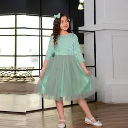 پیراهن دخترانه مجلسی پولکی (فیروزه ای)