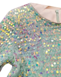 پیراهن دخترانه مجلسی پولکی (فیروزه ای)