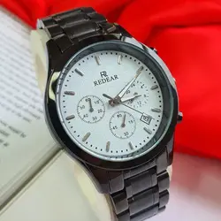 ساعت مچی مردانه مشکی صفحه سفید ۳موتور فعال تاریخ دار redear