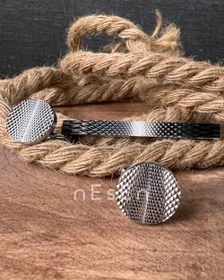 ست دکمه سردست و سنجاق کراوات ترک |استیل نقره ای N1