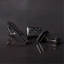 ست دکمه سردست و گیره کراوات نقره ای مشکی مدل S1