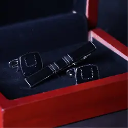 ست دکمه سردست و گیره کراوات نقره ای مشکی مدل S6