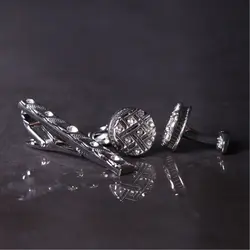 ست دکمه سردست و گیره کراوات نقره ای نگین دار مدل S11