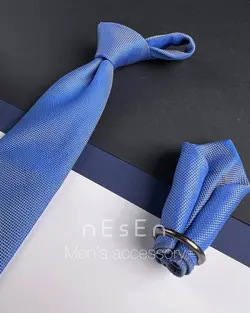 ست کراوات و دستمال جیب مردانه | آبی آسمانی ساده