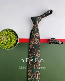 ست کراوات و دستمال جیب مردانه سبز قرمز