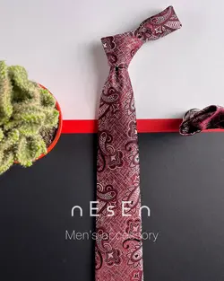 ست کراوات و دستمال جیب مردانه سرخابی