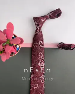 ست کراوات و دستمال جیب مردانه سرخابی